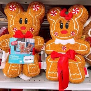 Disney Christmas Gingerbread Plush Pair with Red Accents. Set Mickey and Minnie.
